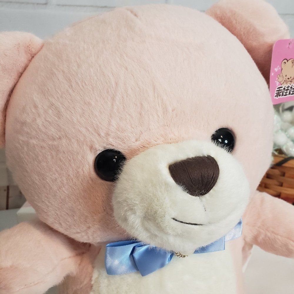 Cute Soft Pink Teddy Bear Plush Stuffed Animal 13" Soft Toy Bow Belly Button